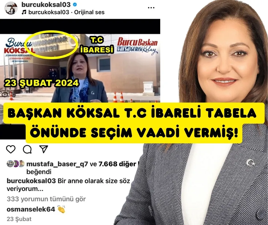 Başkan Köksal T.C ibareli tabela önünde seçim vaadi vermiş!